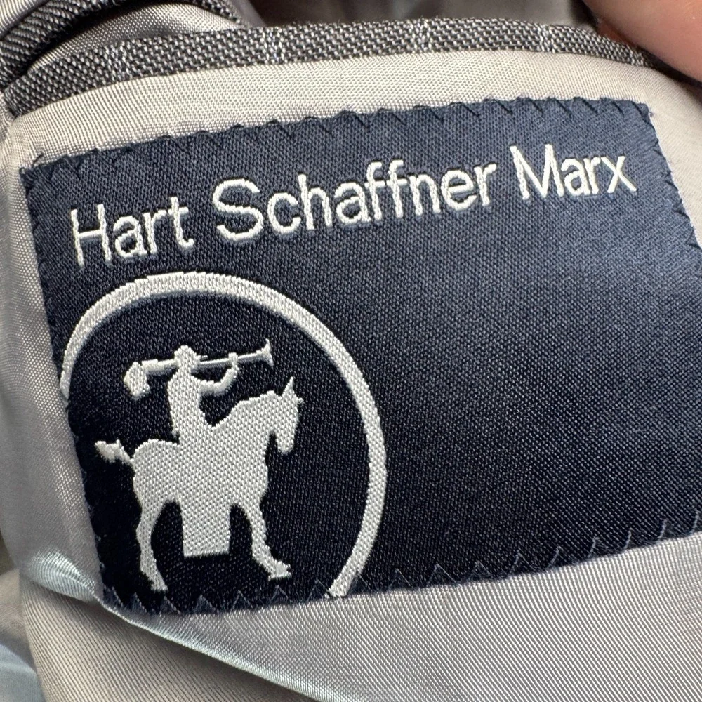 Hart Schaffner Marx Men's 2pc Suit Gray Pinstripe 50L Pleated Pants 44x28 USA